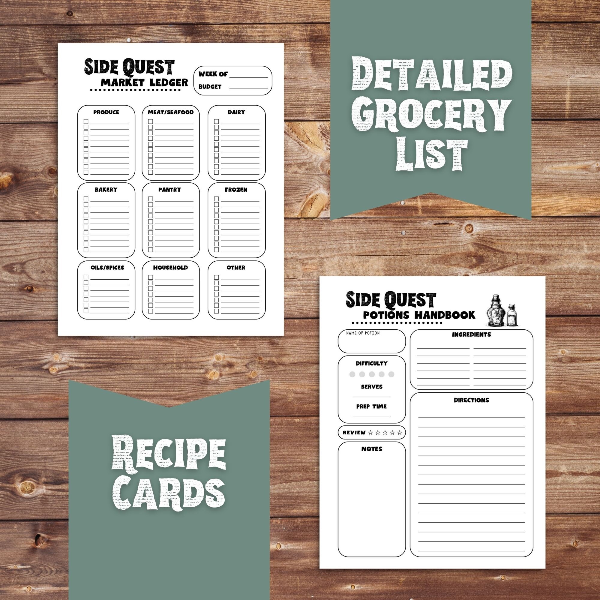 Editable Family Grocery List Game ADHD Weekly Meal Planner Printable