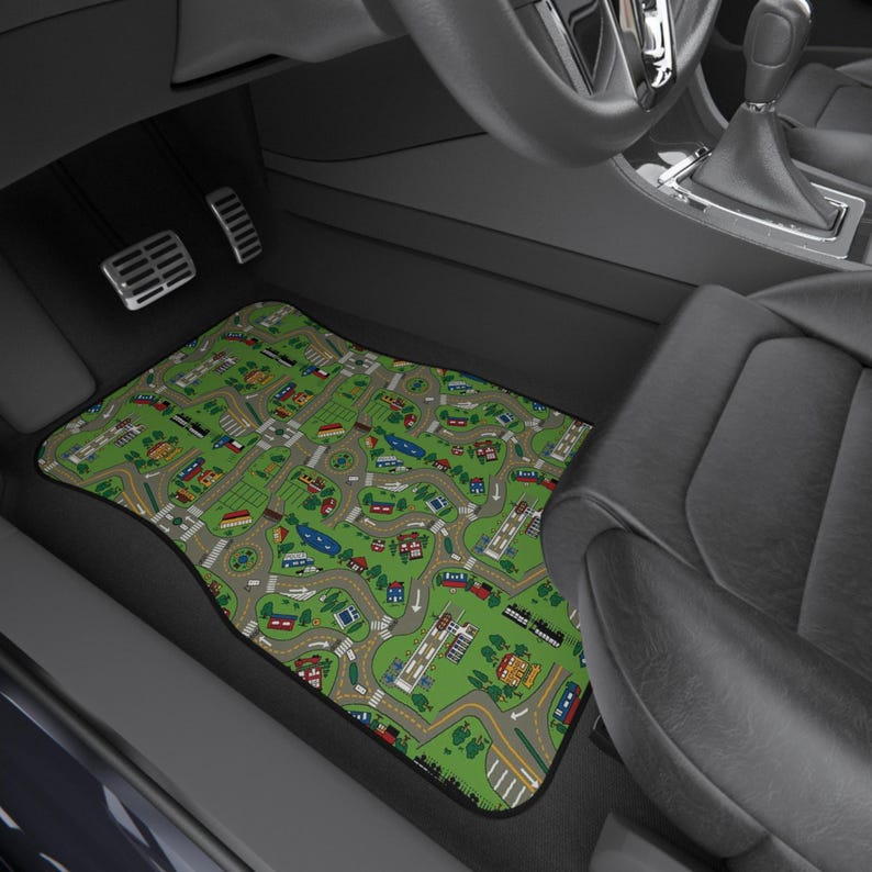 Car Mats Set of 2 Front Mats, Non-Slip Rubber Backing, Polyester Needle Punch Carpet, Nostalgic Car Rug Interior Accessory image 5