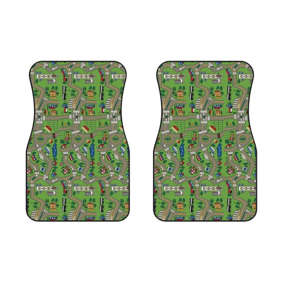 Car Mats Set of 2 Front Mats, Non-Slip Rubber Backing, Polyester Needle Punch Carpet, Nostalgic Car Rug Interior Accessory
