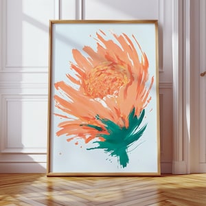 Gerbera Daisy Abstract Wall Art Digital, Pastel Orange Gerbera Printable Poster, Minimalistic Abstract Daisy Flower Wall Art Printable