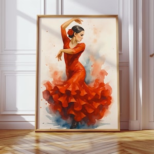 Flamenco Dancer Digital Wall Art, Watercolor Style Flamenco Dancer Poster, Printable, Instant Download