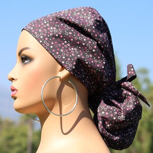 Large Satin Lined Scrub Hat, Protect Hair w/Satin Lined Ponytail Scrub Cap. Buttons Option, Nurse/Surgical/Doctor Hat