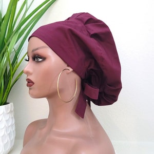 Small Bouffant Satin Lined Scrub Hat, Protect Hair w/Satin Lined Ponytail Scrub Cap. Buttons Option, Size See Description, Surgical Cap