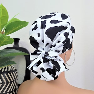 Large Satin Lined Scrub Hat, Protect Hair w/Cow Satin Lined Ponytail Scrub Cap, Button/Size Option, See Description, Nurse/Surgical/Dr. Cap