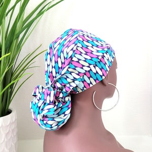 Small Satin Lined Scrub Cap, Protect Hair w/Satin Lined Ponytail Scrub Cap. Buttons Option, Size See Description, Surgical Cap