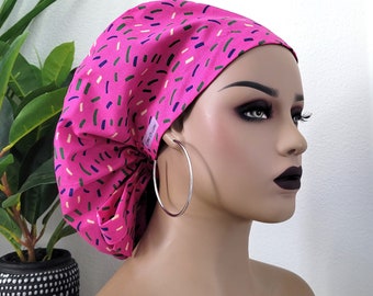 Medium Satin Lined Scrub Hat, Protect Hair w/Satin Lined Ponytail Scrub Cap. Buttons Option, Size See Description, Nurse/Surgical/Doctor Hat