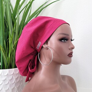 Large Satin Lined Scrub Hat, Protect Hair w/Satin Lined Ponytail Scrub Cap, Buttons Option, Size See Description, Nurse/Surgical/Doctor Hat