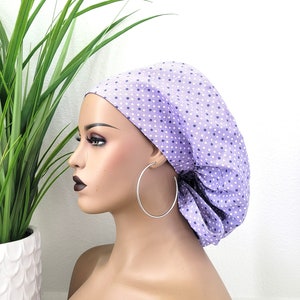 Medium Satin Lined Scrub Hat, Protect Hair w/Satin Lined Ponytail Scrub Cap. Buttons/Size See Description, Nurse/Surgical/Doctor Cap