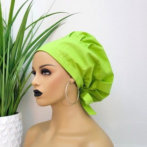 Small Bouffant Satin Lined Scrub Hat, Protect Hair w/Satin Lined Ponytail Scrub Cap. Buttons Option, Size See Description, Surgical Cap