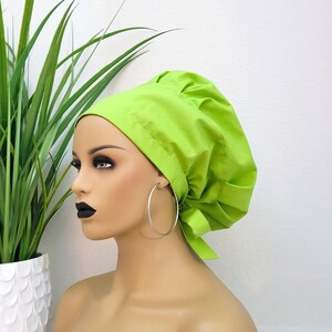 Large Bouffant Satin Lined Scrub Hat, Protect Hair w/Satin Lined Ponytail Scrub Cap. Buttons Option, Size See Description, Surgical Cap