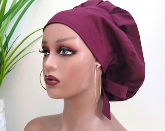 Medium Bouffant Satin Lined Scrub Hat, Protect Hair w/Satin Lined Ponytail Scrub Cap. Buttons Option, Size See Description, Surgical Cap