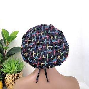 Medium Euro Heartbeat Satin Lined Scrub Hat, Protect Hair w/Satin Lined Surgical Scrub Cap, Button/Size See Description, Surgical Hat