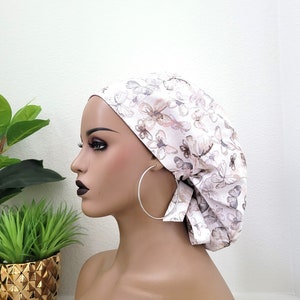 Small Butterfly Satin Lined Scrub Hat, Protect Hair w/Satin Lined Ponytail Scrub Cap. Buttons/Size Options, Nurse/Surgical/Doctor Cap