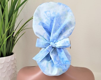 Medium Satin Lined Scrub Hat, Protect Hair w/Satin Lined Ponytail Scrub Cap, Button/Size Option, See Description, Nurse/Surgical/Dr. Cap