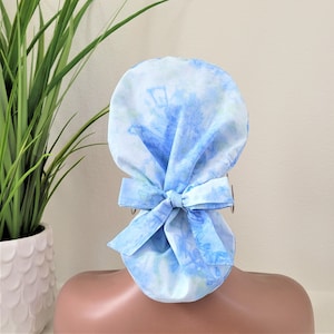 Medium Satin Lined Scrub Hat, Protect Hair w/Satin Lined Ponytail Scrub Cap, Button/Size Option, See Description, Nurse/Surgical/Dr. Cap