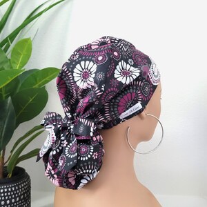 Large Satin Lined Scrub Hat, Protect Hair w/Satin Lined Ponytail Scrub Cap. Buttons/Size See Description, Nurse/Surgical/Doctor Cap