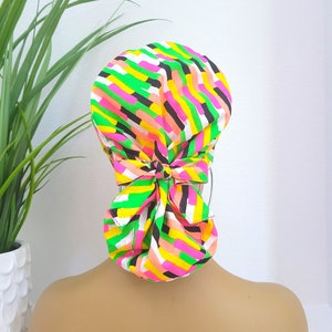 Small, Protect Hair w/Satin Lined Ponytail Scrub Cap, Neon, Satin Lined Scrub Hat, Button/Size Options, Nurse/Surgical/Doctor Hat