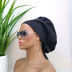 Small Bouffant Satin Lined Scrub Hat, Protect Hair w/Satin Lined Ponytail Scrub Cap. Buttons Option, Size See Description, Surgical Cap