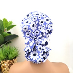 Large, Daisies Satin Lined Scrub Hat, Protect Hair w/Satin Lined Ponytail Scrub Cap. Buttons/Size Options, Nurse/Surgical/Doctor Cap