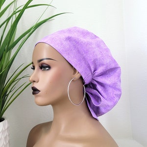 Medium Satin Lined Scrub Hat, Protect Hair w/Satin Lined Ponytail Scrub Cap. Buttons/Size See Description, Nurse/Surgical/Doctor Cap