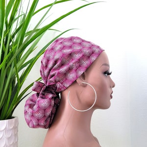 Medium Satin Lined Scrub Hat, Protect Hair w/Satin Lined Ponytail Scrub Cap. Buttons/Size Options, Nurse/Surgical/Doctor Cap
