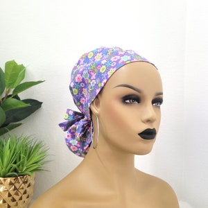 Small, Floral Satin Lined Scrub Hat, Protect Hair w/Satin Lined Ponytail Scrub Cap. Buttons/Size Options, Nurse/Surgical/Doctor Cap