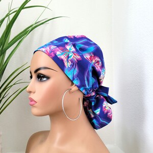Small Satin Lined Scrub Hat, Protect Hair w/Satin Lined Ponytail Scrub Cap. Buttons/Size See Description, Nurse/Surgical/Doctor Cap