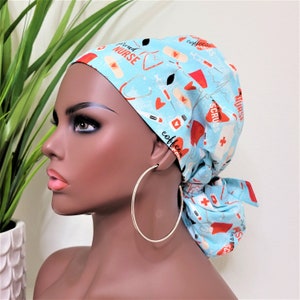 Large Satin Lined Scrub Hat, Protect Hair w/Satin Lined Ponytail Scrub Cap, Button/Size Options See Description, Nurse/Surgical Hat