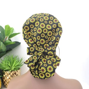Large, Daisies Satin Lined Scrub Hat, Protect Hair w/Satin Lined Ponytail Scrub Cap. Buttons/Size Options, Nurse/Surgical/Doctor Cap