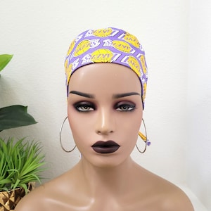 Small Lakers Satin Lined Scrub Hat, Protect Hair w/Satin Lined Surgical Scrub Cap, Button/Size Options See Description, Nurse/Surgical Hat