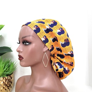 Medium Women&#39;s Intl Day Satin Lined Scrub Hat, Protect Hair w/Satin Lined Ponytail Scrub Cap/Buttons/Size Options, Nurse/Surgical/Doctor Cap