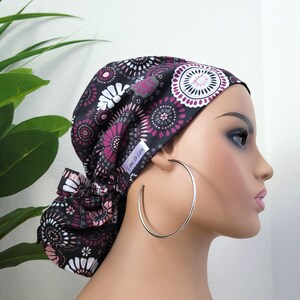 Medium Satin Lined Scrub Hat, Protect Hair w/Satin Lined Ponytail Scrub Cap. Buttons/Size See Description, Nurse/Surgical Cap