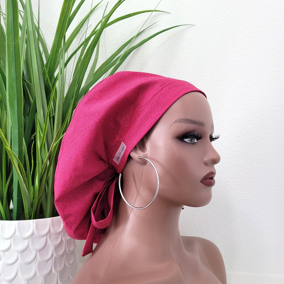 Large Satin Lined Scrub Hat, Protect Hair W/satin Lined Ponytail Scrub Cap, Buttons Option, Size