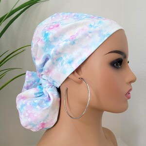 Small, Satin Lined Scrub Hat, Protect Hair w/Satin Lined Ponytail Scrub Cap. Buttons Option, Nurse/Surgical/Dr Cap, Full Satin Lining