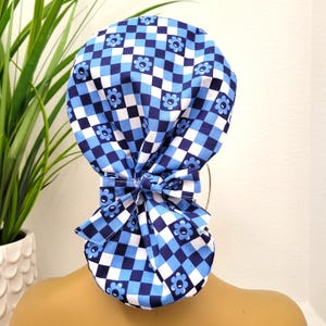 Small Satin Lined Scrub Hat, Protect Hair w/Satin Lined Ponytail Scrub Cap, Button/Size Options, See Description, Nurse/Surgical Hat, DVM