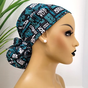 Medium, Next Level/Power Up/Go, Satin Lined Scrub Hat, Protect Hair w/Satin Lined Ponytail Scrub Cap, Buttons Option, Nurse/Surgical/Dr Hat