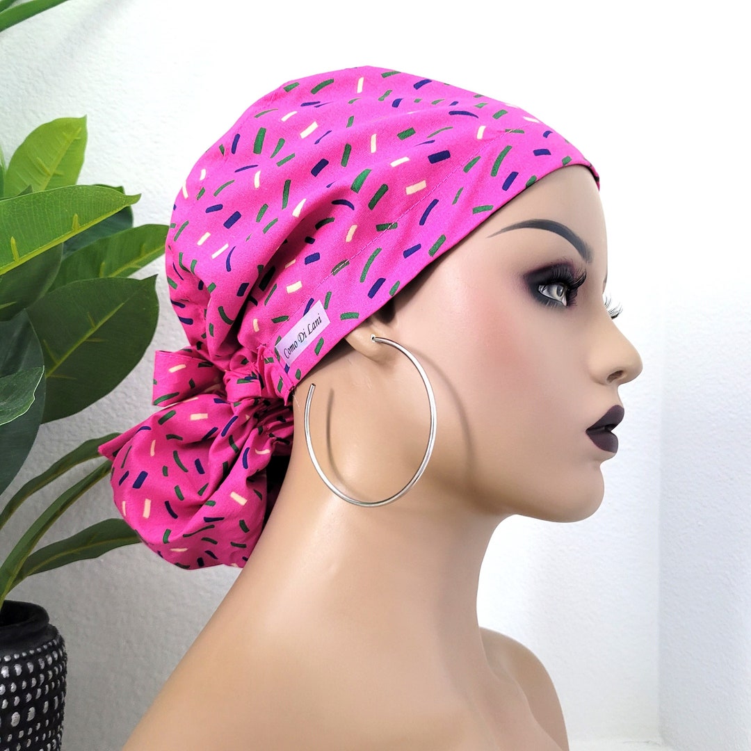 Large Satin Lined Scrub Hat, Protect Hair W/satin Lined Ponytail Scrub Cap. Buttons Option, Size