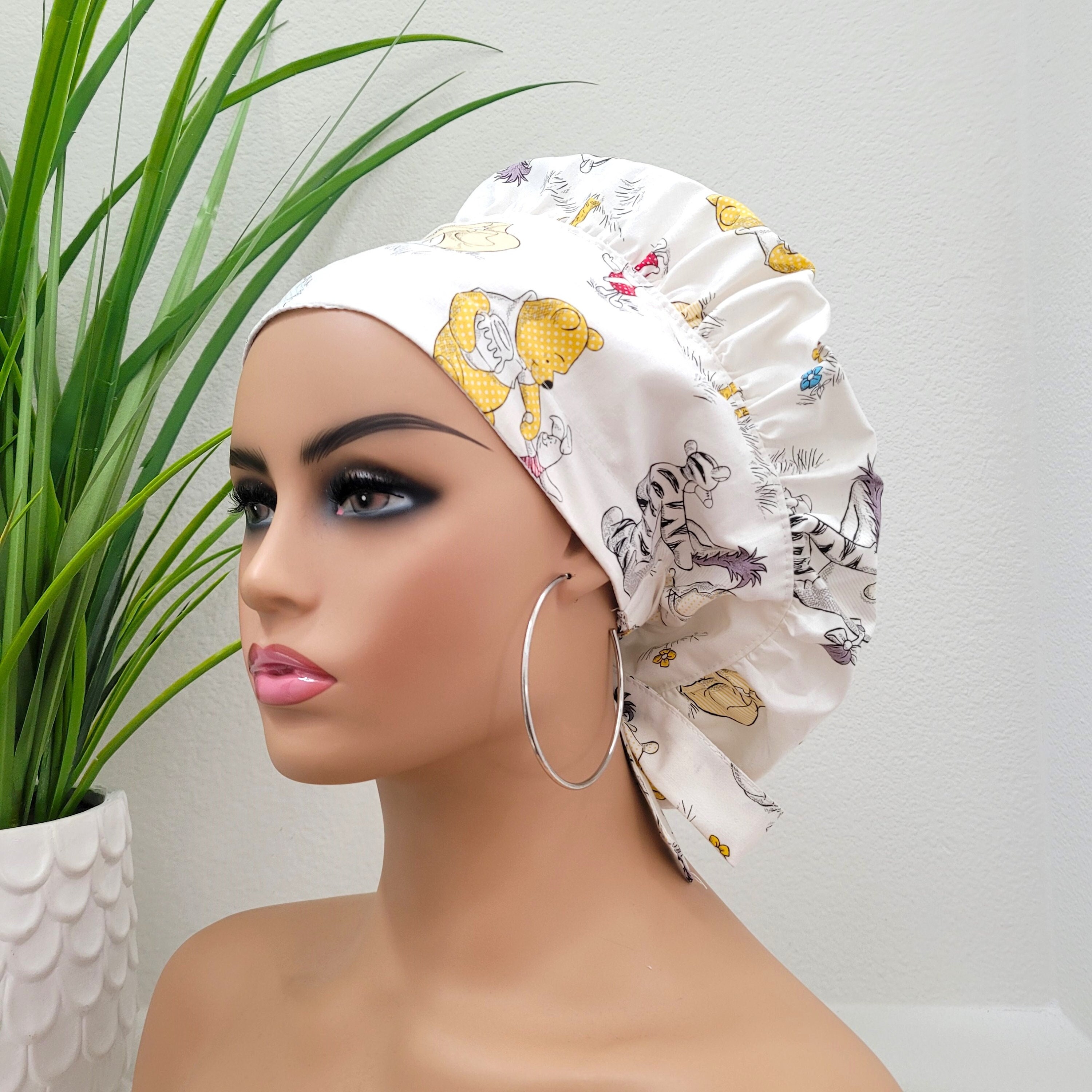Heart Paw Print Surgical Scrub Cap With Buttons & Hair Bow  display picture 3