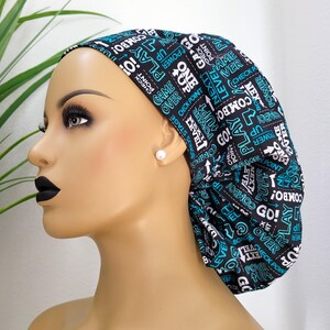 Small, Next Level/Power Up/Go, Satin Lined Scrub Hat, Protect Hair w/Satin Lined Ponytail Scrub Cap, Buttons Option, Nurse/Surgical/Dr Hat