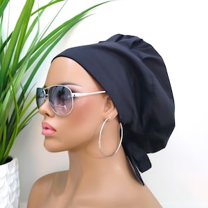 Medium Bouffant Satin Lined Scrub Hat, Protect Hair w/Satin Lined Ponytail Scrub Cap. Buttons Option, Size See Description, Surgical Cap