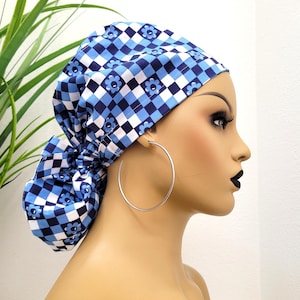 Medium Satin Lined Scrub Hat, Protect Hair w/Satin Lined Ponytail Scrub Cap, Button/Size Options, See Description, Nurse/Surgical Hat, DVM