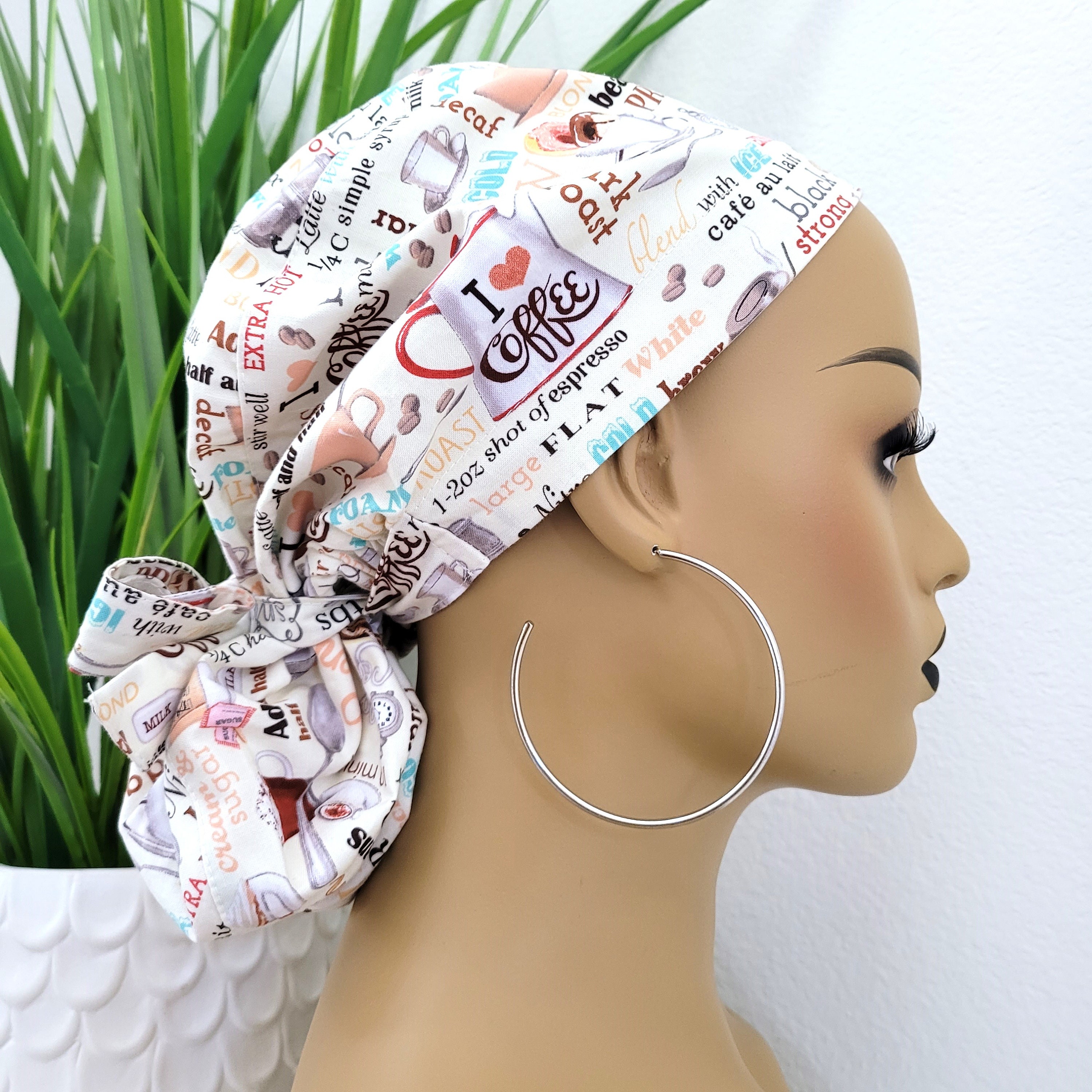 thumbnail image 2 of Satin Lined Scrub Cap For Women With Ponytail Hole - 4 Button Surgical Nurse Cap 2 of 12