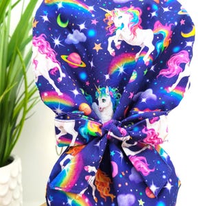 Large, Unicorn Satin Lined Scrub Hat, Protect Hair w/Satin Lined Ponytail Scrub Cap. Buttons/Size See Description, Surgical Scrub Hat