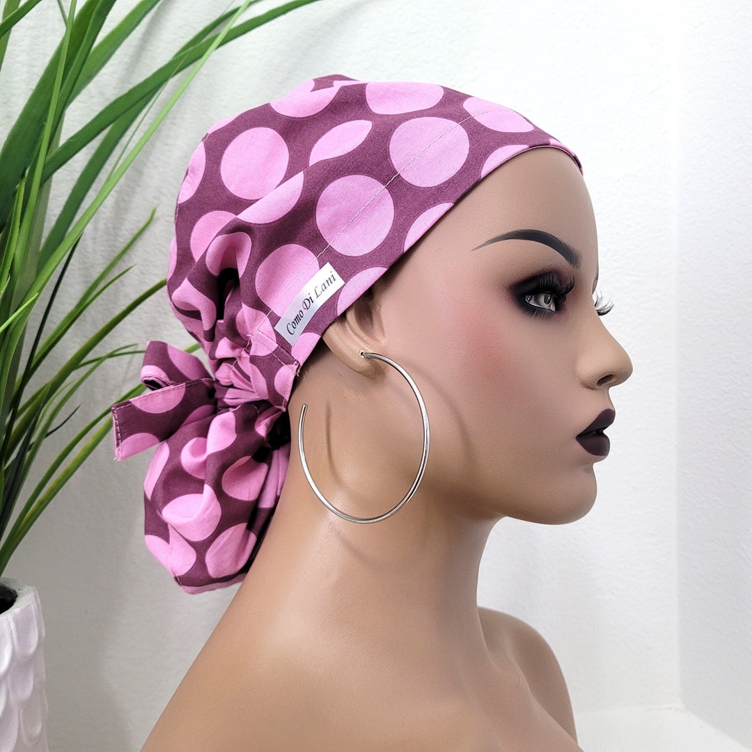 Medium Satin Lined Scrub Hat, Protect Hair W/satin Lined Ponytail Scrub Cap. Buttons Option