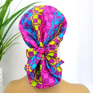 Medium Satin Lined Scrub Hat, Protect Hair w/Satin Lined Ponytail Scrub Cap. Buttons/Size Options, Nurse/Surgical/Dr Hat, Fully Satin Lined