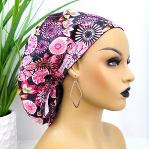 Small Satin Lined Scrub Hat, Protect Hair w/Satin Lined Ponytail Scrub Cap, Button/Size Options, See Description, Nurse/Surgical Hat, DVM