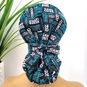 Large, Next Level/Power Up/Go, Satin Lined Scrub Hat, Protect Hair w/Satin Lined Ponytail Scrub Cap, Buttons Option, Nurse/Surgical/Dr Hat