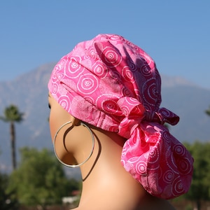 Large Pink Satin Lined Scrub Hat, Protect Hair w/Satin Lined Ponytail Scrub Cap. Buttons Option, Nurse/Surgical/Doctor Hat