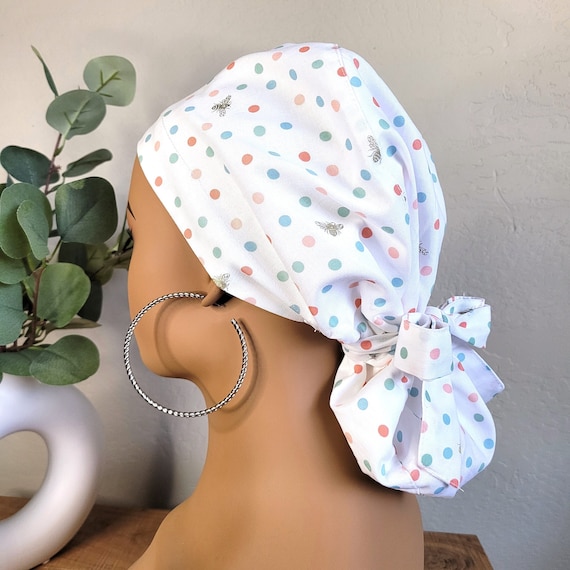 Scrub Caps Women With Buttons,Cherry Fruits,Adjustable Surgical Cap With Ponytail Holder Bow Hair Scrunchy At Women's Clothing Store - View #10