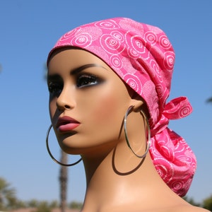 Medium Pink Satin Lined Scrub Hat, Protect Hair w/Satin Lined Ponytail Scrub Cap. Buttons Option, Nurse/Surgical/Doctor Hat